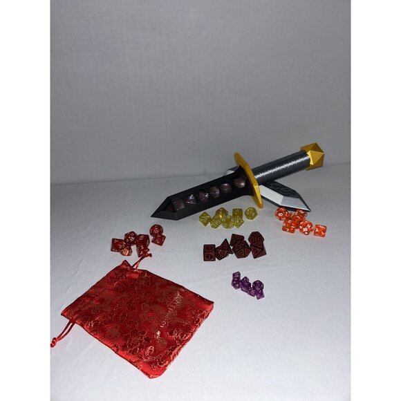 Dungeons & Dragons Sword Dice Holder With Polyhedral Dice Set & Red Pouch - Picture 1 of 9